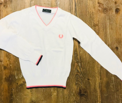 MAglioncino cot V bia-rosa 4a Fred Perry